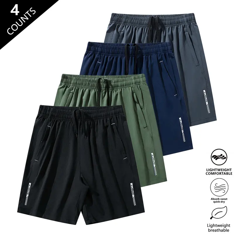 Clean Gent Men’s Athletic Shorts, Multi-Color, 1/2/3/4 Pack — Summer loose fit, elastic waistband, pockets, quick-dry, knee-length shorts; lightweight, breathable fabric; suitable for daily workouts, beach, and outdoor activities.