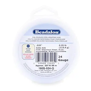 Beadalon 316L Stainless Steel Wrapping Wire, Round, 24 Gauge, 227 feet, 1/4 Pounds