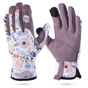 WORKPRO Floral Garden Gloves for Women, Printed Breathable Gardening Gloves for Women/Ladies, Touchscreen Compatible Working Gloves with Grip for Weeding, Planting, Raking and Pruning