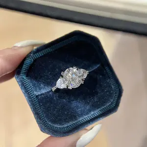 S925 Sterling Silver 3 Carat Moissanite Promise Ring for Women – 8x10mm Oval White Moissanite Three-Lives Stone Band