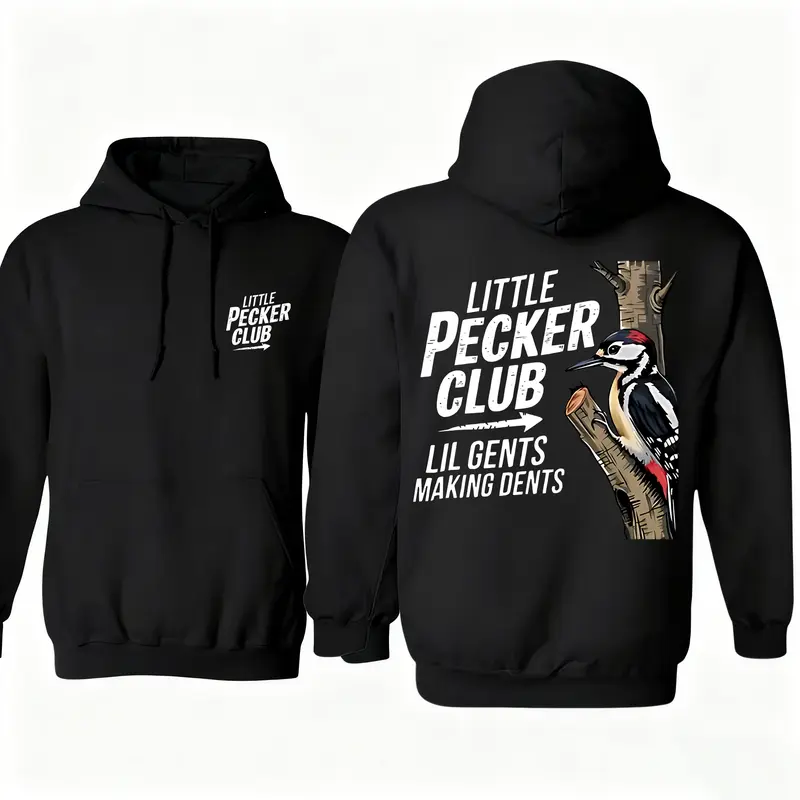 Little Pecker Club Hoodie Funny Woodpecker Graphic Pullover Lil Gents Making Dents Joke Shirt for Men