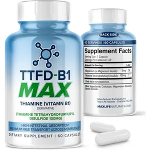 TTFD Thiamine B1 Supplement 60Capsules Made in USA- Thiamine TTFD Vitamin B1 MAX, High-Potency Supplement for Energy & Focus, Supports Healthy Nerve Function & Overall Wellness