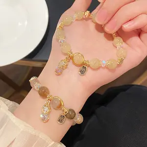 Handmade Natural Citrine Crystal Beaded Bracelet for Women Men, Wealth & Prosperity Attraction Healing Chakra Stretch Bracelet, Spiritual Energy Jewelry, Perfect Birthday Christmas Gift