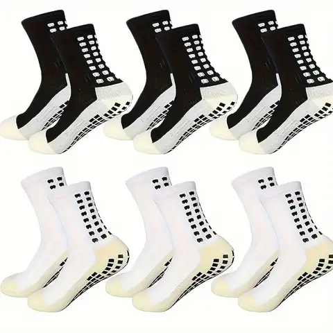 Men's 6-Pair Sporty Nylon Athletic Activewear Socks for Adults - Breathable, Anti-Slip Texture, Elastic, Dry Instep Mesh, Stable Footing, Unisex Fit, Flexible Grip for Soccer, Basketball, Baseball