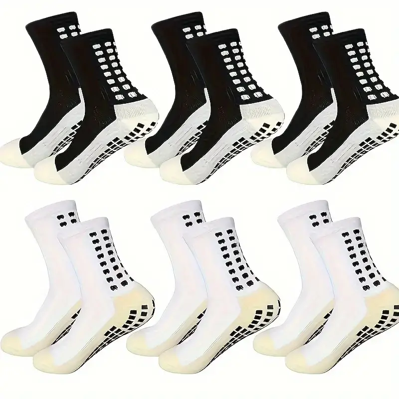 6 Pairs Mens Soccer Socks Grip Non-Slip Football Baseball Soccer Socks for Women Men's Anti Slip Grip Pads Sports Athletic Socks