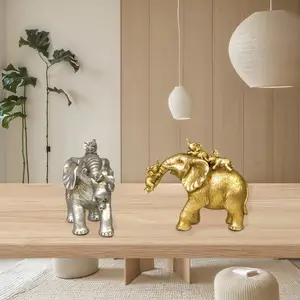 Resin Elephant Family Ornament, /silver Color Options, Modern Luxury Style, Home Desktop/shelf Decor, Mother's Day Gift