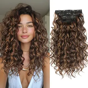 4PCS Bouncy Curly Hair Extensions 16inch Synthetic Clip in Hairpieces for Women Natural Looking & Easy to Wear