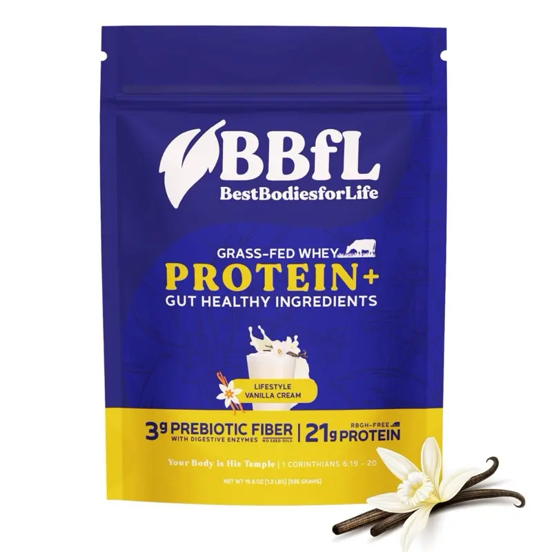 BBfL Vanilla Whey Protein - Organic/Grass-Fed Blend w/ Apple Cider Vinegar, Enzymes & Prebiotics | Gut, Energy & Weight Support | 21g Protein per Serving | Low Sugar, Non-GMO, Gluten-Free, Keto-Friendly, Smooth Vanilla Cream Flavor (15 Servings)
