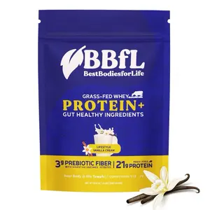 BBfL Vanilla Whey Protein - Organic/Grass-Fed Blend w/ Apple Cider Vinegar, Enzymes & Prebiotics | Gut, Energy & Weight Support | 21g Protein per Serving | Low Sugar, Non-GMO, Gluten-Free, Keto-Friendly, Smooth Vanilla Cream Flavor (15 Servings)