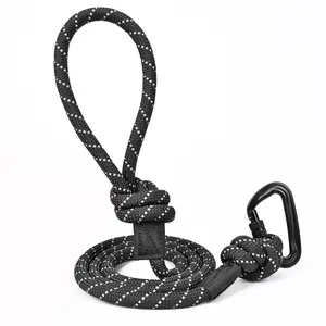 Reflective & Safe Escape-Proof Heavy Duty Auto-Lock Dog Leash for Secure Walks 59in Nylon Climbing Rope with Night Safety Threads - Harnesses
