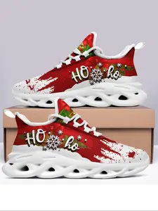 Men's Christmas Themed Graphic Print Sneakers, 2024 New Style Casual Sporty Breathable Comfortable Sneakers, Male All-match Round Toe Shoes for Daily Wear