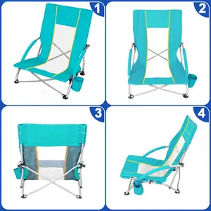 SUNSPIRE Beach Chair for Adults Low Back Portable Folding Camping Chair with Cup Holder & Carry Bag for Outdoor Beach Picnic Travel 2-Pack Teal