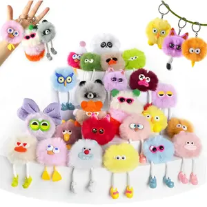24Pcs Cute Fuzzy Pom Pom Plush Keychains Bulk for Kids, Keychain Toys with Legs Party Favor for Boys Girls, Classroom Gifts Prizes, Valentines Christmas Goodie Bag Filler Backpack Charms