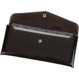Black Cash Envelope PVC Budget Wallet with Reusable PP Frosted Money Pocket Dividers, Month Label Sticker, Planner Bill Receipt Organizer for Men & Women