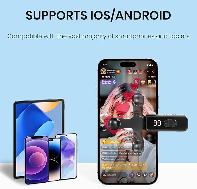 Portable automatic clicker suitable for iPhone, iPad, and Android phones, hands-free, silent operation, lightweight and easy to use, suitable for Tiktok live streaming, game likes and reward tasks (black)