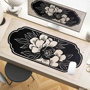 Desk Pad Floral Black White Mousepad XXL Mouse Pad For Laptop Desk Mouse Pad Extra Large With Non-Slip Rubber Base Stitched Edges Surface For PC Gamers Office Workers & Home Use As Gift For Christmas New Year Valentine