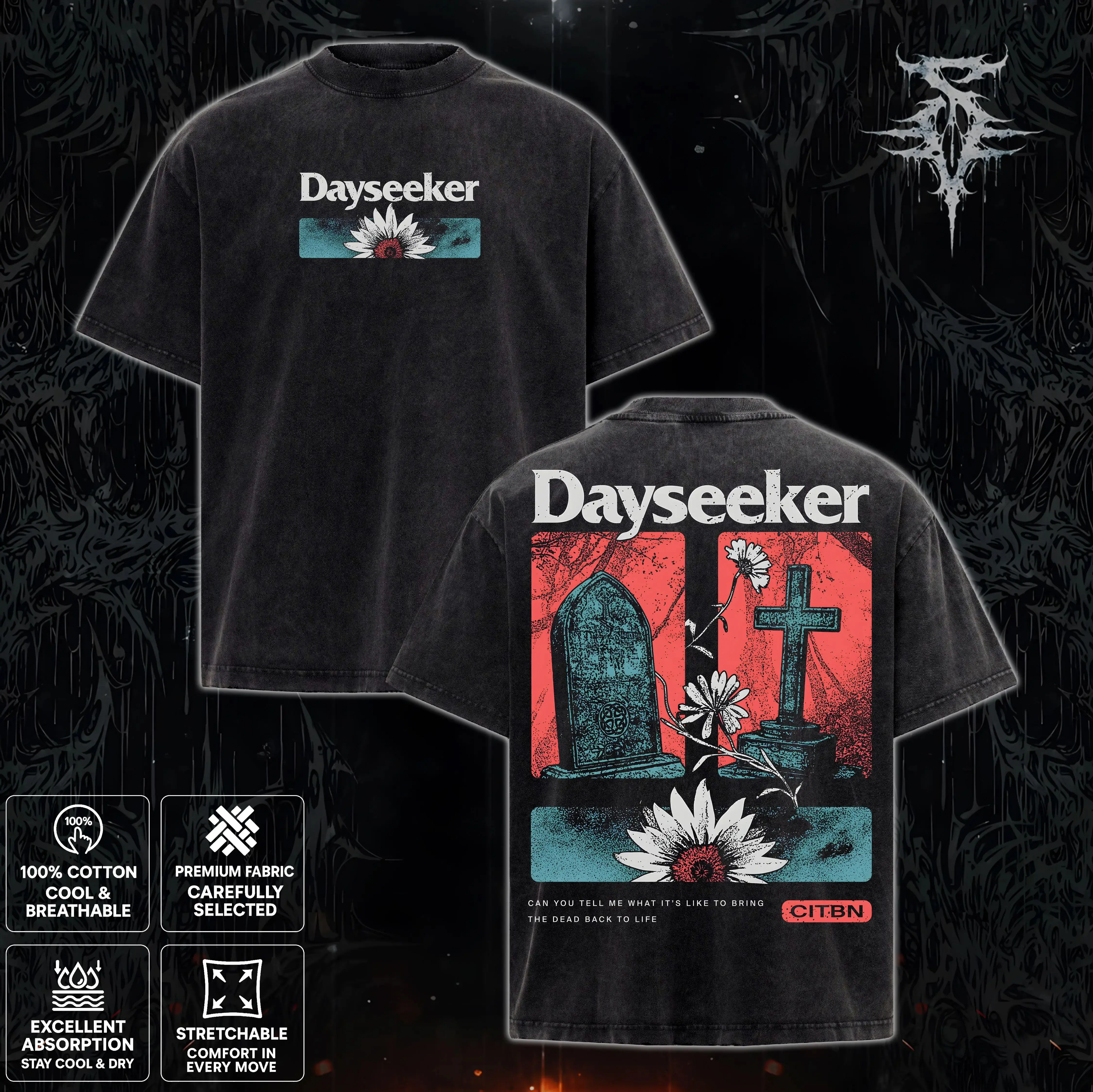 SINFUL ATELIER Retro Dayseeker CITBN Graphic Tee | Unisex Oversized Heavy Metal Cotton T-Shirt | Vintage Rock Band Streetwear Top & Music Lover Gift