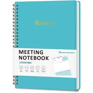 Meeting Notebook for Work Organization, Work Planner Notebook with Action Items, Project Agenda Planner for Note Taking, 160 Pages (6.9" X 9.9"),  Office School Business Supplies for Women & Men(Blue)