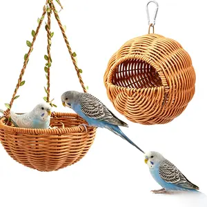 Parrot nest made of rattan, suitable for budgerigars, lovebirds, and cockatiels; bird cage hanging nest; bird sleeping nest; bite-resistant breeding nest; bird's nest