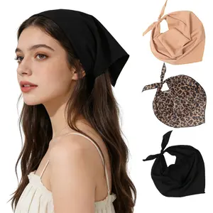 AWAYTR 3-Piece Suit Bohemian Solid Color Hair Bandanas Headbands Chiffon Leopard Print Head Kerchief for Women Girls Hair Scarf Headband Bandana Triangular Bandage