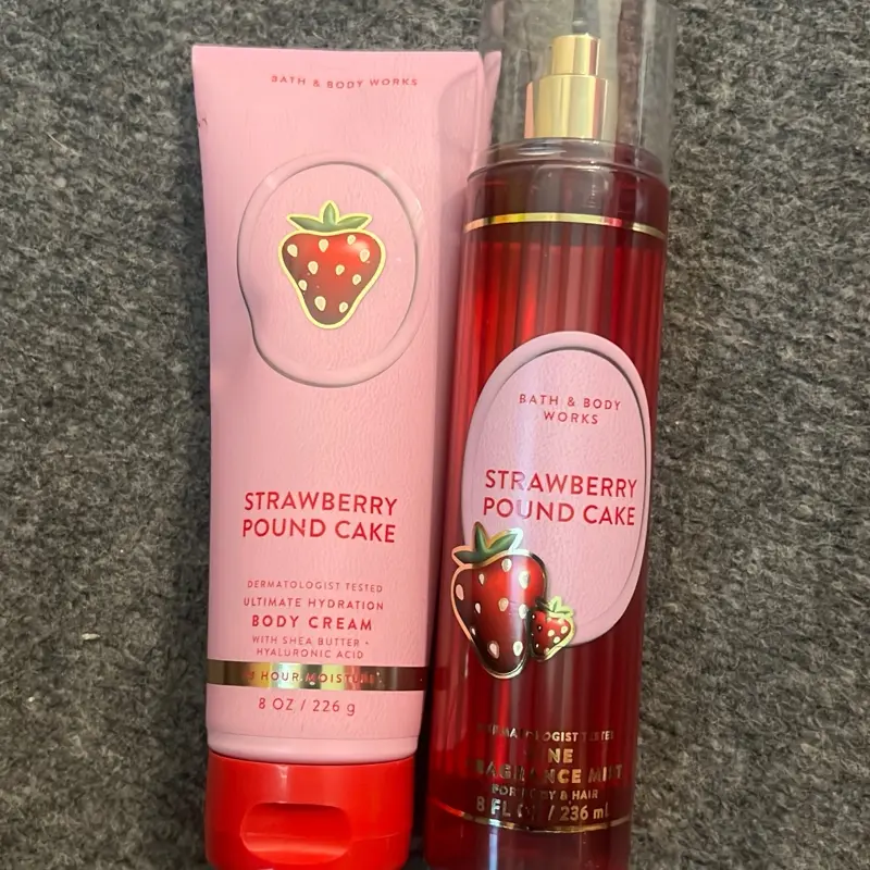 Bath & Body Works Strawberry Body Spray Set Ultimate Hydration Body Cream with Shea Butter Hyaluronic Acid 24 Hour Moisture