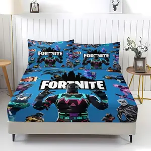 Fortnite Pattern Fitted Sheet, Bed Sheet Set, Home Decor for Gamers,Including 1 Bed Sheet and 2 Pillowcases,Anti Slip Dust Cover Suitable for Bedrooms and Guest Rooms,Suitable for Personal Use or Gift Giving
