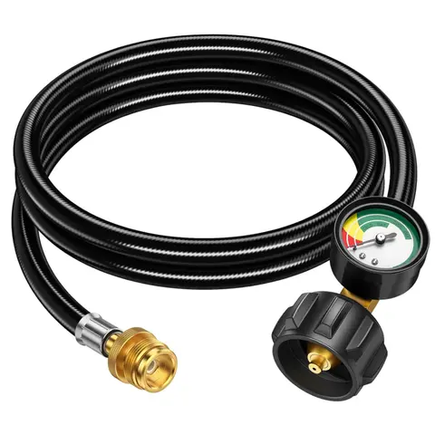 【Holiday Special】Alloxity QCC1-Type1 Rubber Hose with Rubber Sleeve, Accurate Gas Level Gauge (Refill-Indicating), CGA 600 Outlet, 6ft Fixed Length, 350psi, 1lb-20lbs Capacity, Time & Money-Saving Outdoor Camping Transfer Tool