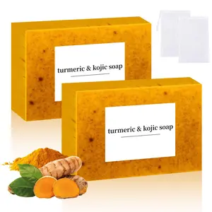 Turmeric & Kojic Acid Brightening Soap, Dark Spot Remover, Lemon Kojic Acid Soapfor Face Body, Body Care Body Wash Moisturizing Gentle Soap Set with Soap Saving Bag face  soap Cleanser Cleansing