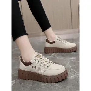 Women’s fashionable lace-up platform sneakers—casual, comfortable wedge shoes with a round toe for everyday wear, perfect for students and outdoor sports