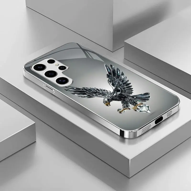 Galaxy S25 Ultra Smartphone Casing - Light Luxury Crystal Eagle & Scorpion Pattern, Electroplated Glass Handheld Device Case for Drop Protection, Exquisite Design, Devices