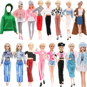 30cm Fashionable Doll Clothes Set, Casual Including Plush Jacket, Hoodie, Jeans, Doll Replacement Accessories