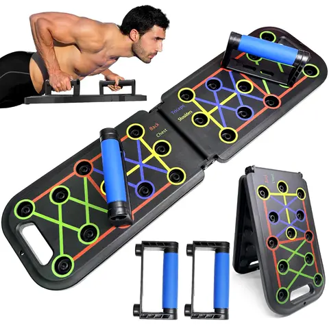 24-in-1 Solid Push Up Board Set - Unisex Chest Shoulder Trainer, Strength Training Accessory, Multifunctional Home Gym Tool, 12+ Customizable Angles, Multiple Grips, Ergonomic Strain-Relief Bar, Color-Coded Push-Up Handle Positions, Build Muscle Strength
