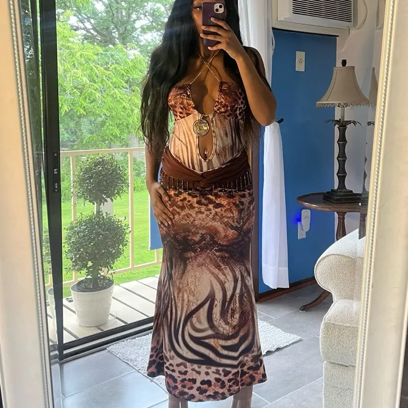 Wild Desires Bodysuit & Maxi Skirt Set Perfect for Vacations & Going Out Slim Fitting