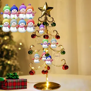 Personalized Famliy Name Snowman Christmas Tree Light with 20 count Heart Snowman Ornament, Tabletop Metal Spiral Christmas Tree Display Stand Hanger Tree for Xmas Decorations  for Famliy