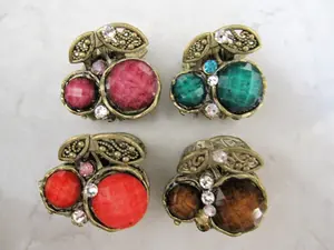 small mini metal jeweled antique bronze hair claw clip