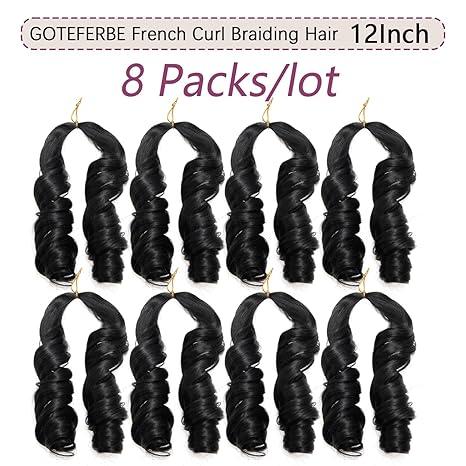 French Curly Braiding Hair 12Inch Loose Wavy 8 Packs #1B Black Bouncy Braiding Hair Extensions Synthetic French Curl Crochet Hair Extensions for black women(8packs,12Inch) French Curly Braiding Hair 12Inch Loose Wavy 8 Packs #1B Black Bouncy Braiding Hair Extensions Synthetic French Curl Crochet Hair Extensions for black women(8packs,12Inch)