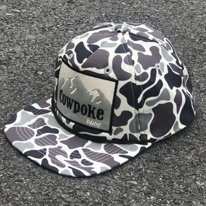 Cowpoke Duck Camo Rope Hat, Western Embroidered Patch Snapback, Flat Bill Cowboy Hunting Cap, Ranch Outdoor Gift for Men