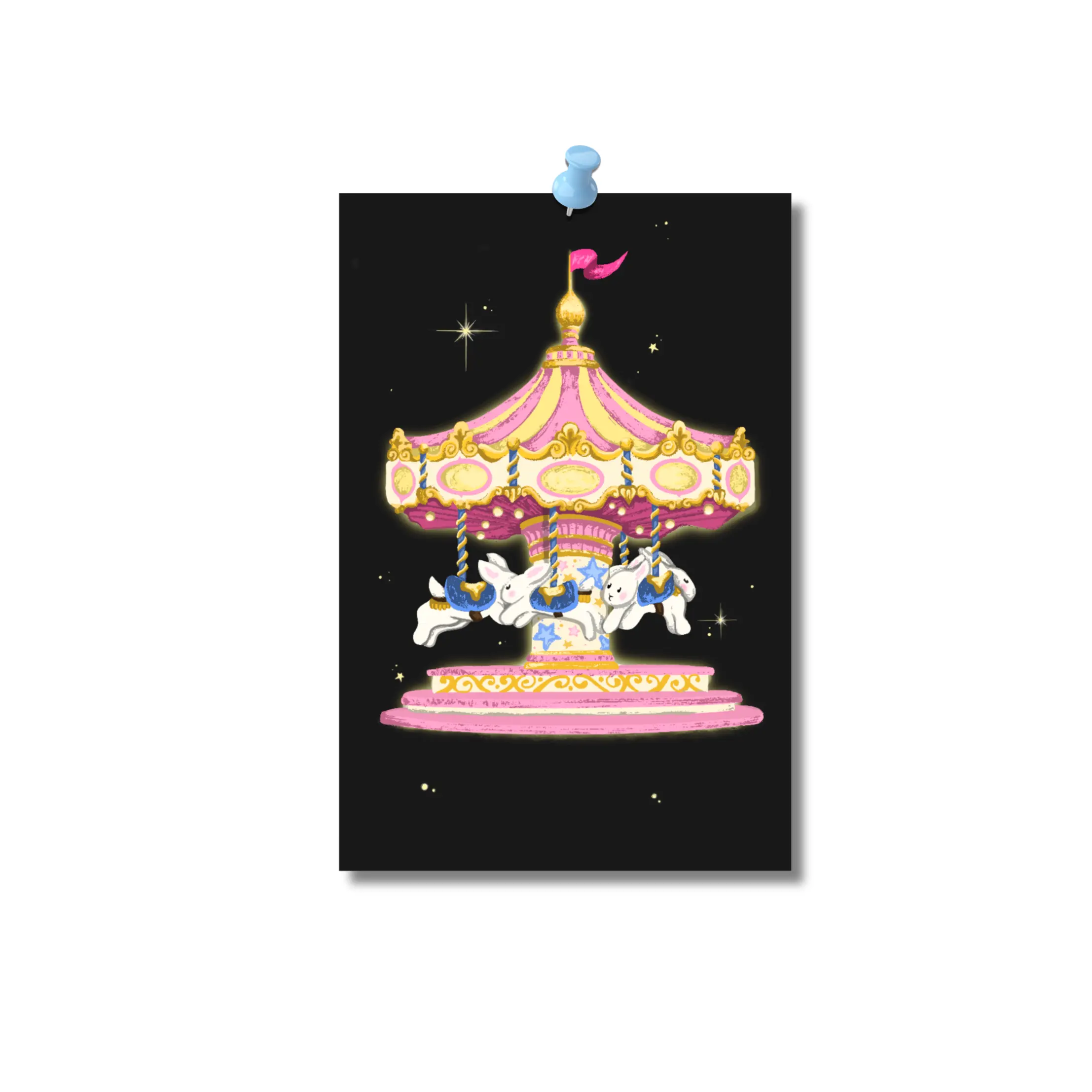 Bunny Carousel Collectible Art Postcard