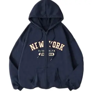 Plus Size Zipper Jacket - Women's Casual Pullover with "NEW YORK" Design, Hood, and Front Pocket - Bridal, Womenswear, Long Sleeve, Tops, Comfort