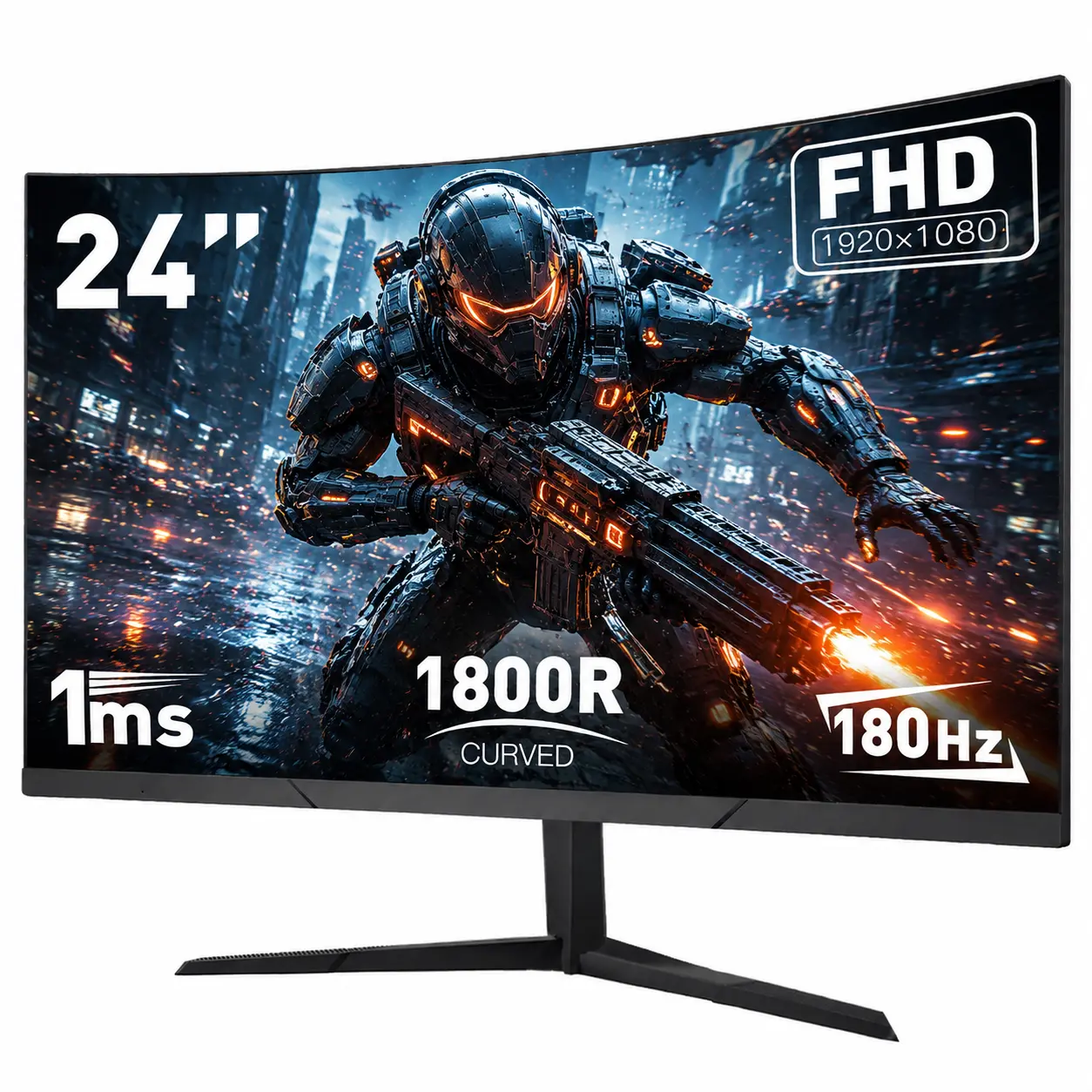 24" Curved Gaming Monitor 180Hz 1080P FHD, 1ms Low Latency, Built-In Speakers, Eye Care, Ultra Thin, VESA Mount, Ideal for Competitive Esports Gaming