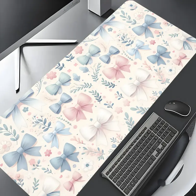 Pastel Bow Floral Gaming Mouse Pad,Aesthetic Desktop Protection Pad,Washable Rubber Pad Non-Slip Lock Edge Multi-Size Mouse Pad Suitable For Home Office,Gift for Family and Friends,Office Girly Gaming Desk Accessories,Girly Office Supplies