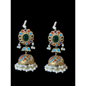 DER299 Nisha  kundan meenakari jhumka , (READY TO SHIP )