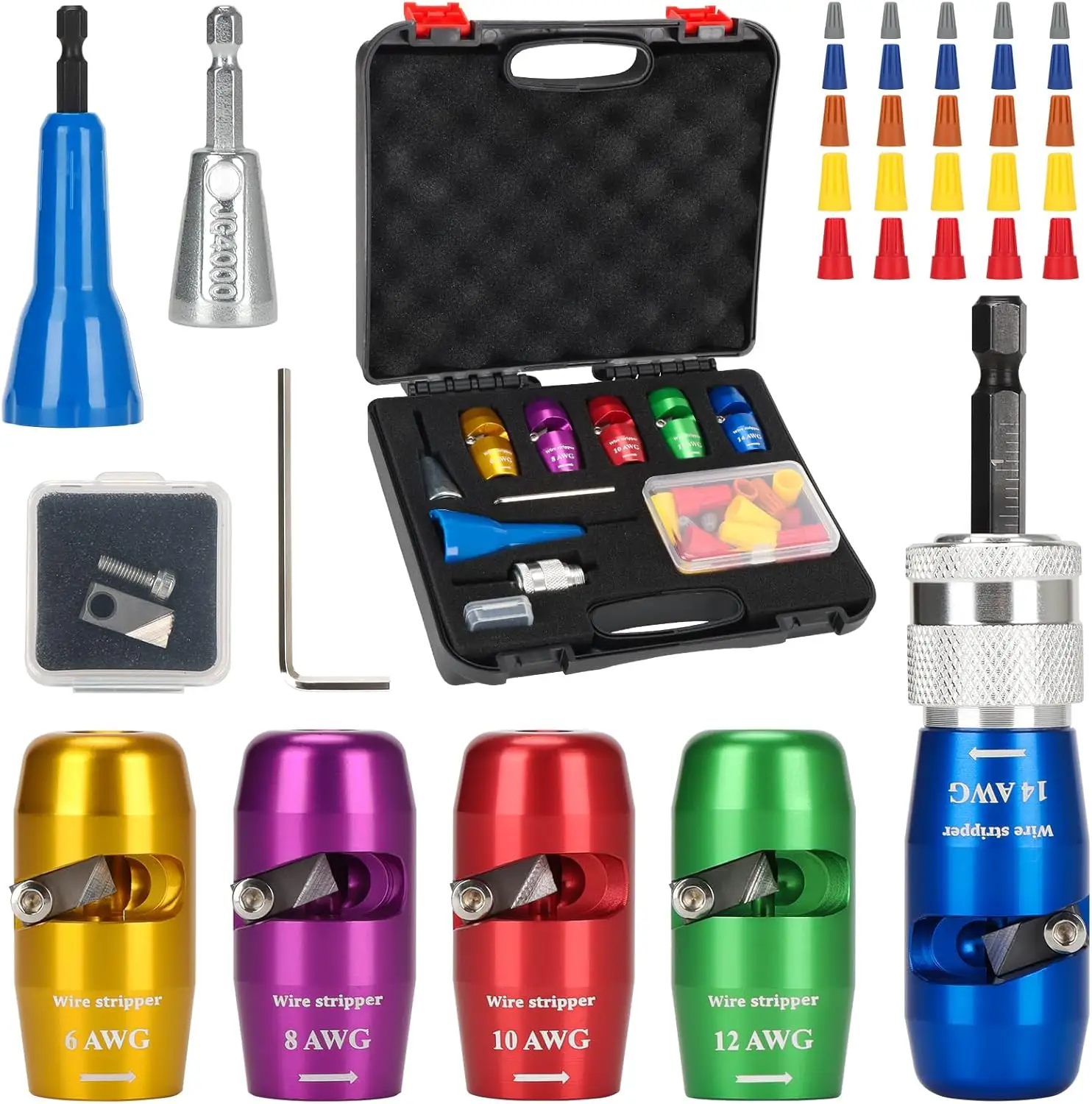 Wire Stripper for Drill, 6/8/10/12/14 AWG Wire Twister Tool for Drill, Wire Stripping Kit & Wire Twisting Connector Tool, Electrician Wire Nut Twister