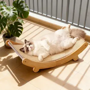 Cat Scratching Post Bed, Indoor Cat Lounger, Natural Dried Sisal Scratch Column, Large Cat Furniture, Wooden Cat Chair, Sisal Scratching Posts