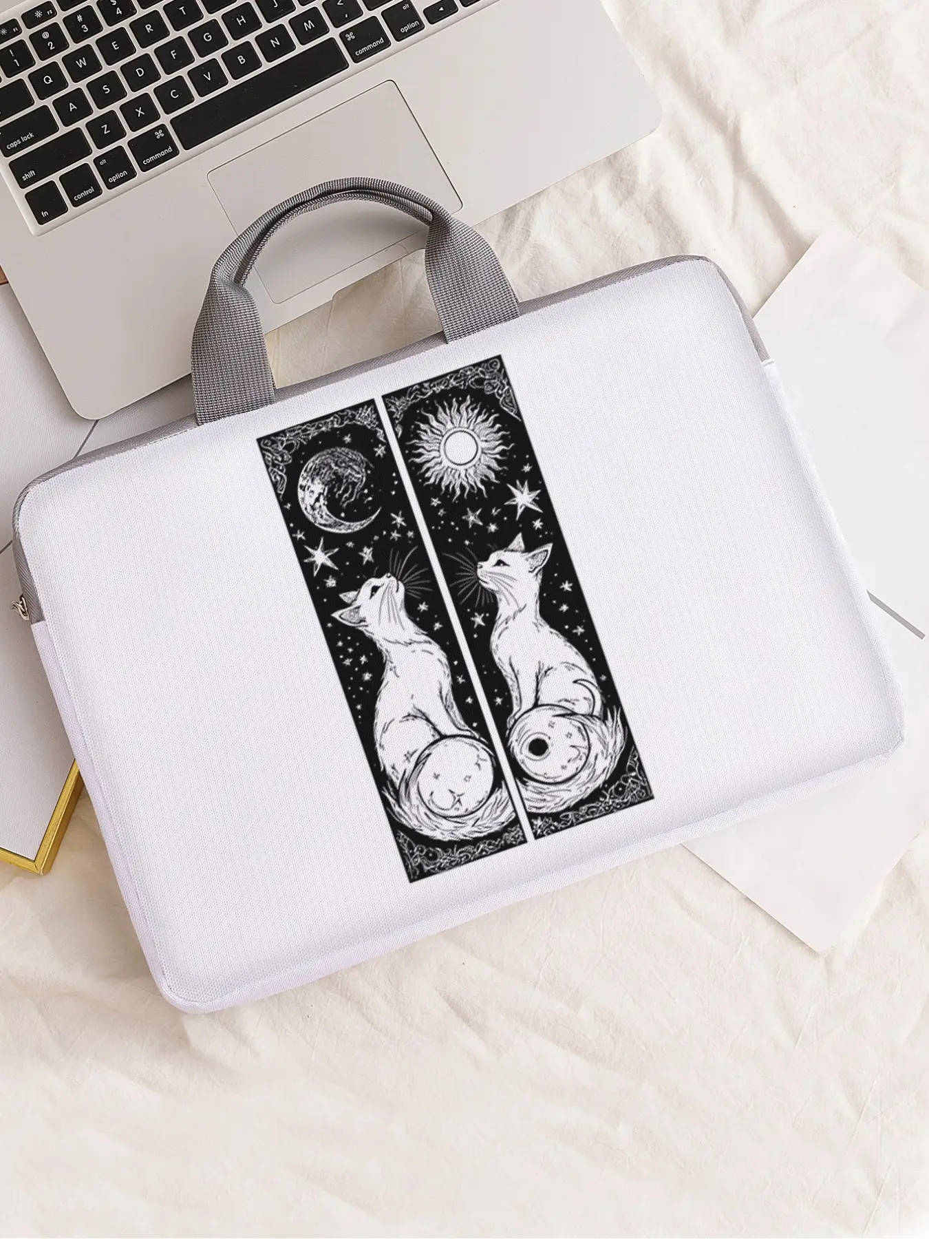 Cat Pattern Notebook Bag, Soft Laptop Sleeve, Tablet Case, Zipper Storage Pouch, Casual Style, Fits Notebooks and Laptops, All Seasons, Laptop Travel Bag, Laptop Work Bag
