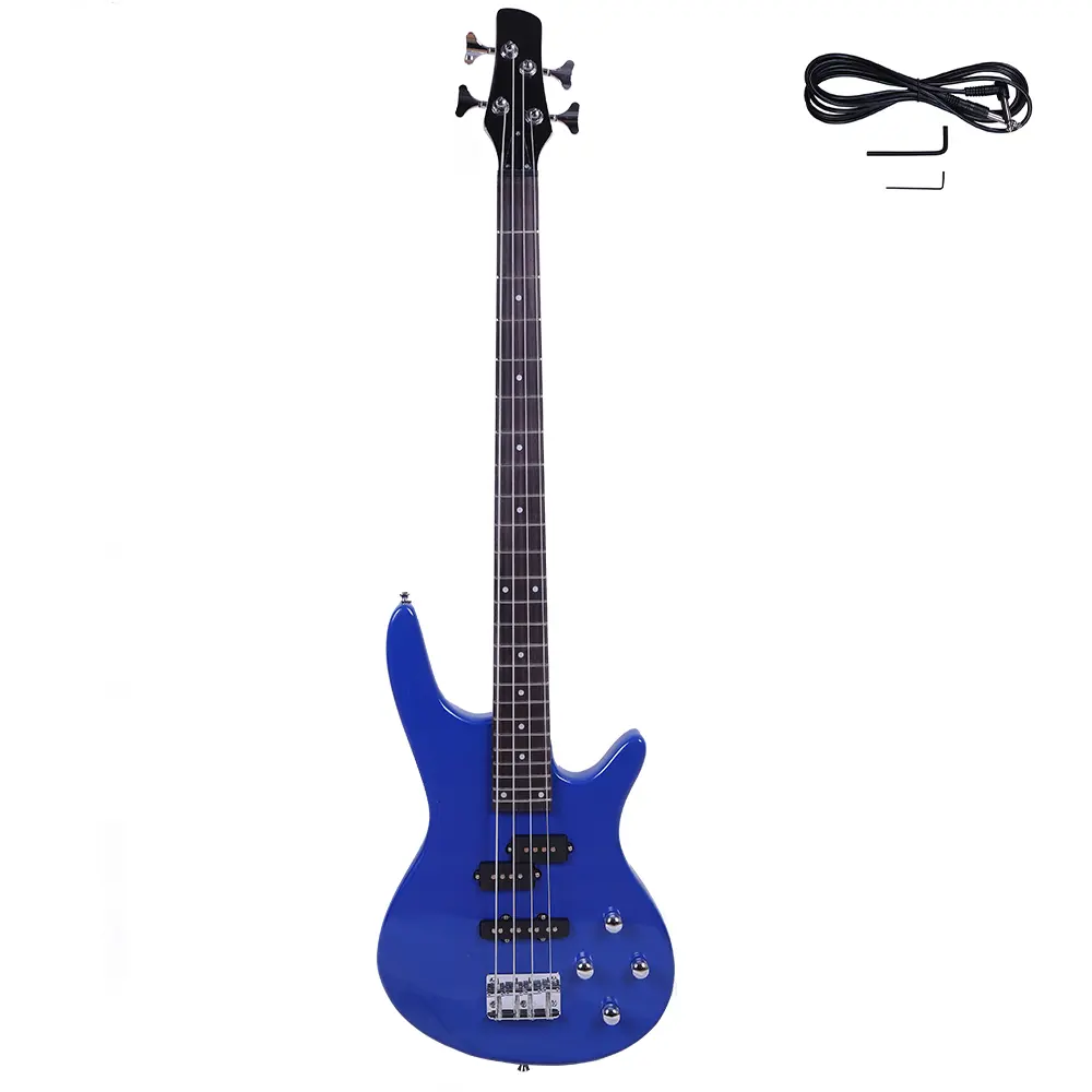 Flower Dance Right-Handed 4-String IB Electric Bass Guitar, 34" Scale Length, 24 Frets, Split Single-Coil Pickup, Rosewood Fingerboard, Blue Finish, Basswood Body, 44.1x12.6x0.8 in (Bass Guitars for Musical Instrument Enthusiasts)