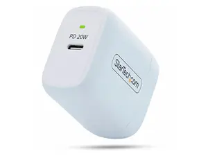 StarTech 20W USB-C Wall Charger - Portable Charger with USB Power Delivery Fast Charging - 5V/9V PD - USB-C Charger - White - 102NW-WALL-CHARGER