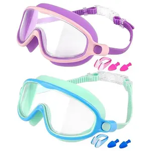 Kids Swim Goggles Set, 2pcs Large Frame Design Swim Goggles, Anti-fog Feature Ensures Clear Vision for Pools and Beaches, Swim Kit, Diving Swimming Goggles, Water Goggles, Swim Glasses, Outdoor Swimming Goggles