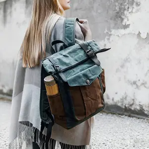 Vintage Waxed Canvas Backpack - Unisex Water-Resistant Hiking, Travel, and Outdoor Laptop Backpack