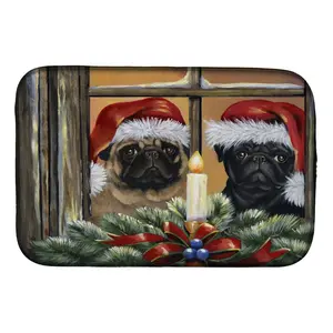 212 MAIN 14x21 in. Pug Christmas Anticipation Dish Drying Mat - Kitchenware, Tableware, Decorative Kitchen Placemat